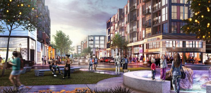 A conceptual rendering of how one part of the redevelopment at The Streets at SouthGlenn could look. This is a Gaylord Street view from the Commons Park area of SouthGlenn looking north.